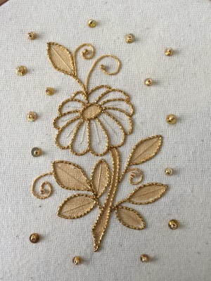 Introduction to Gold Work Kit - Couched & Painted Elegant Flower - Kathy Laurel Sage - Click Image to Close