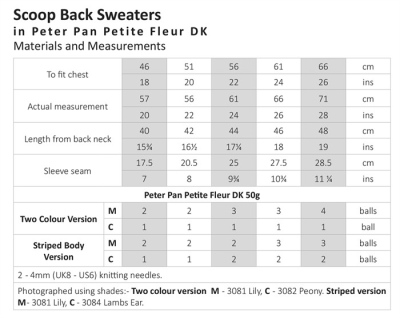 Peter Pan Petite Fleur DK - Scoop Back Sweaters Pattern P1278 - Click Image to Close