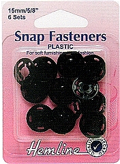 15mm Hemline Sew On Snap Fasteners Black 
